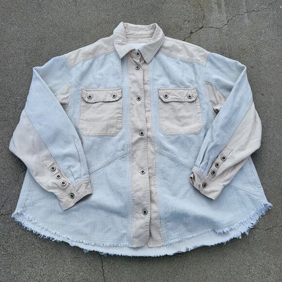 Thread & Supply Oversized Shirt Size XS Cream Corduroy Flannel Button Up Preppy - Picture 1 of 9